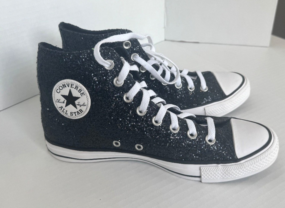 Converse Chuck Taylor All Star Black Glitter High Top Sneakers Womens 10.5 Mens